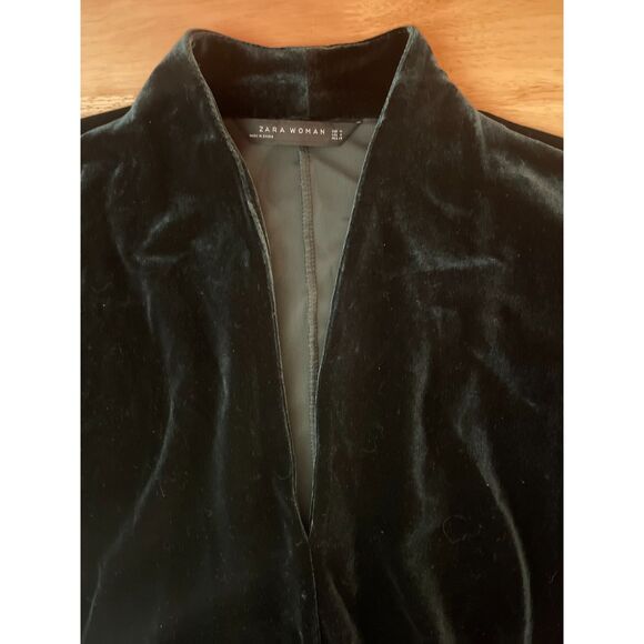 ZARA Woman Emerald Velvet Pullover Belted Knee Length Dress Size Medium - Picture 3 of 12